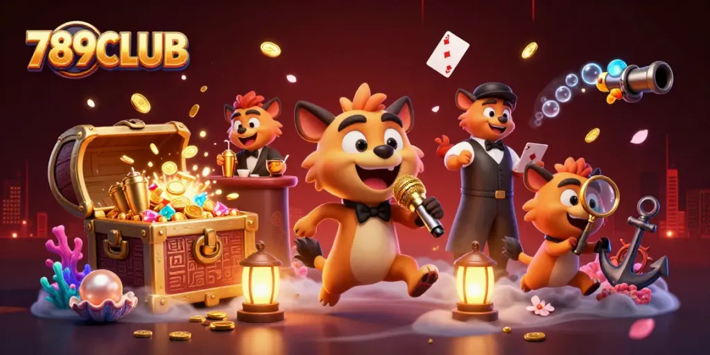 Experience thrilling fun at 789CLUB with vibrant hyenas and casino elements in a lively 3D scene.