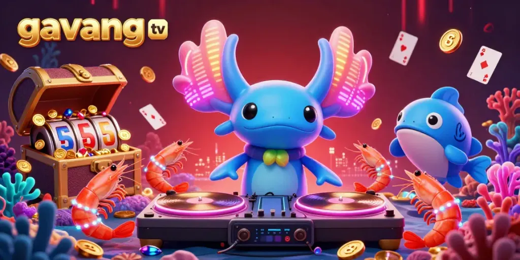 Experience exciting gameplay with gavang tv in this vibrant underwater casino scene featuring animated characters and slot elements.
