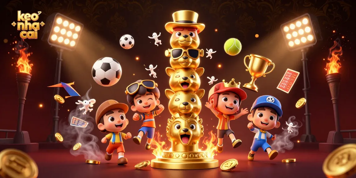 Engage with dynamic keo nha cai sports betting elements in an energetic, detailed cartoon illustration.