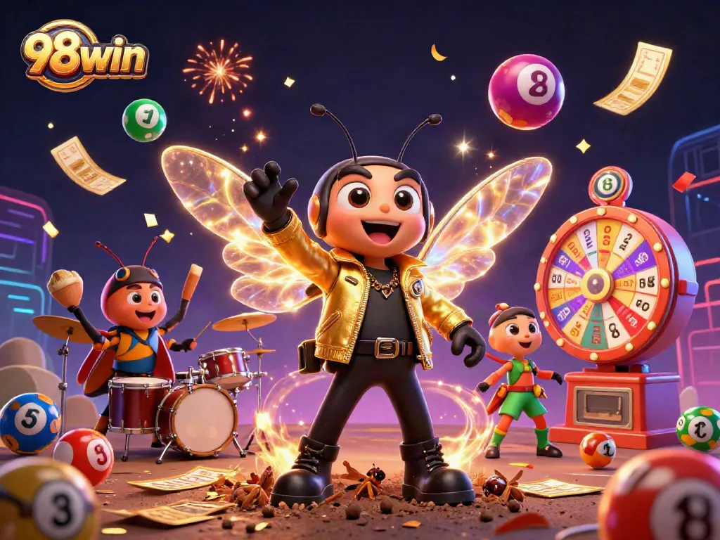 Engage with 98win's thrilling lottery excitement featuring dynamic elements and vibrant characters.