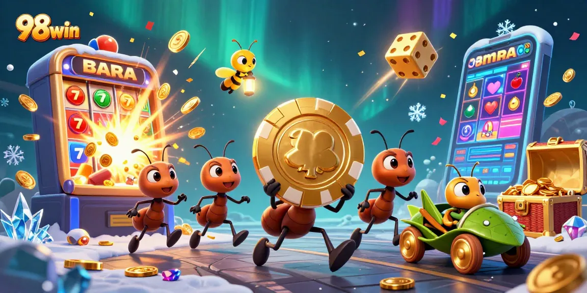 Engage in thrilling action with 98win's team of ants on a heist for golden poker chips.