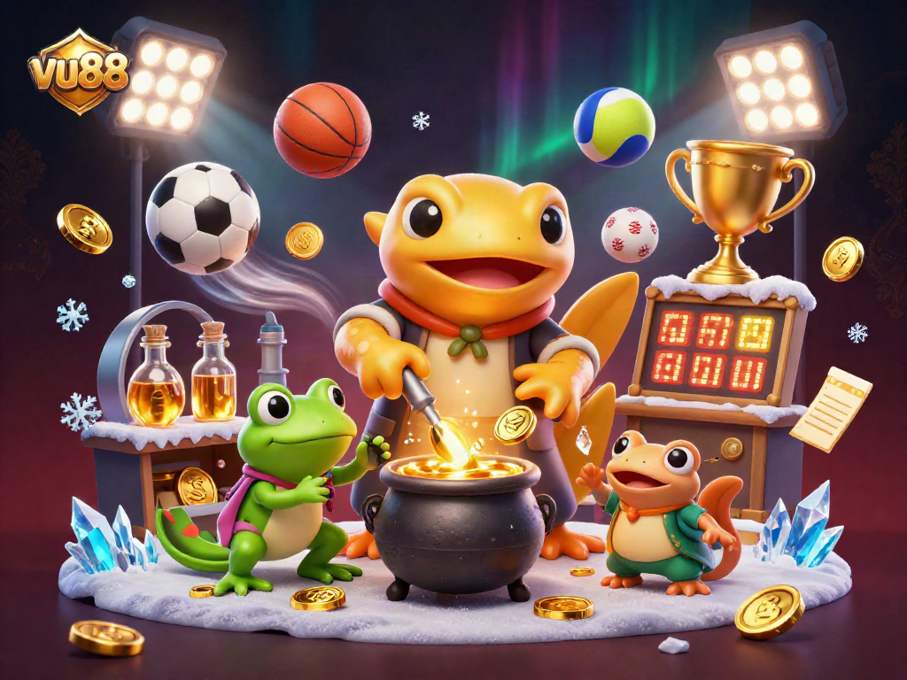Experience thrilling betting with the vu88 alchemist transforming coins as sports elements fly!
