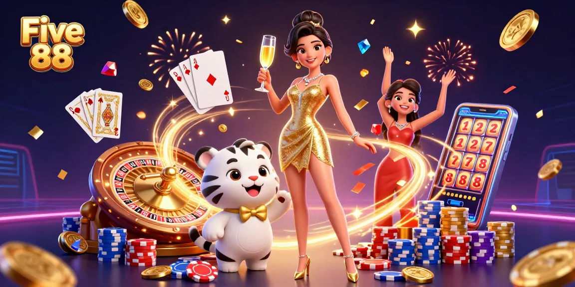 Experience excitement at Five 88 with luxurious gaming elements, vivid visuals, and unique characters.