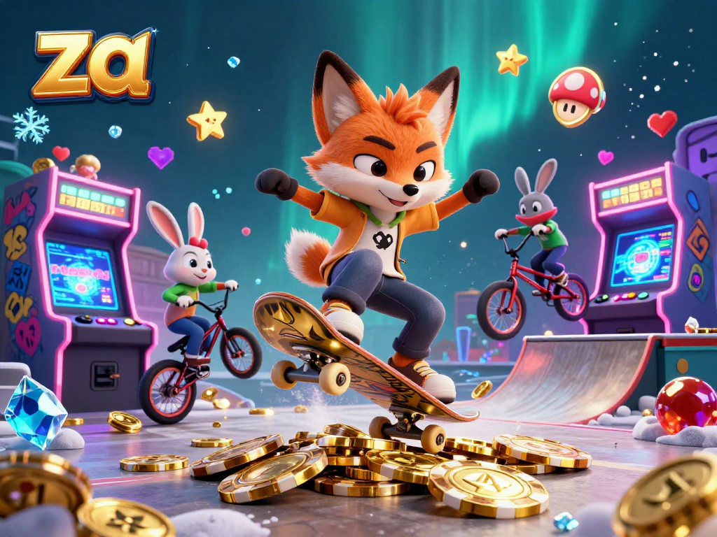 Play and win big at za with this vibrant 3D illustration showcasing an animated casino adventure.