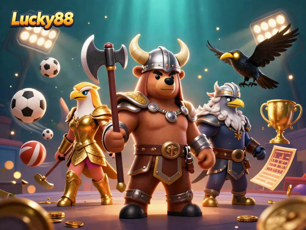 Win big at Lucky88 with thrilling sports action and dynamic gaming elements in a vibrant casino scene.