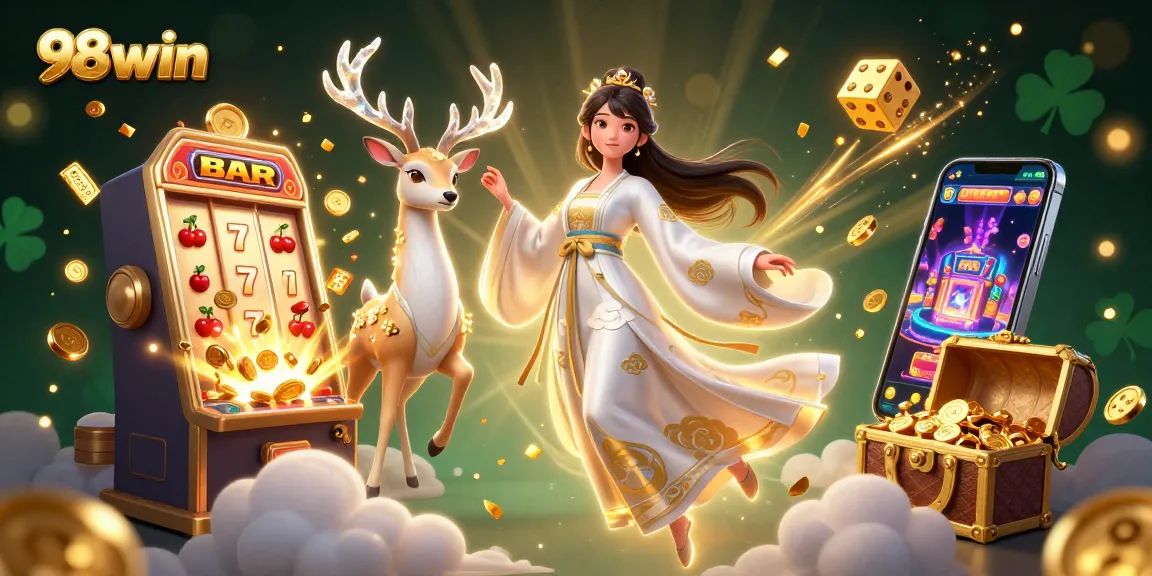Experience the vibrant world of 98win with captivating 3D casino elements and enchanting characters.