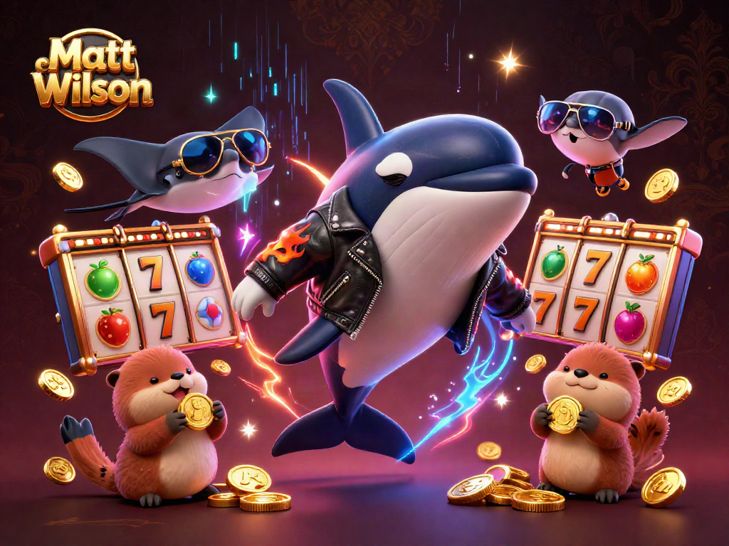 Engage with Matt Wilson's exciting casino scene featuring vibrant sea creatures and slot elements.