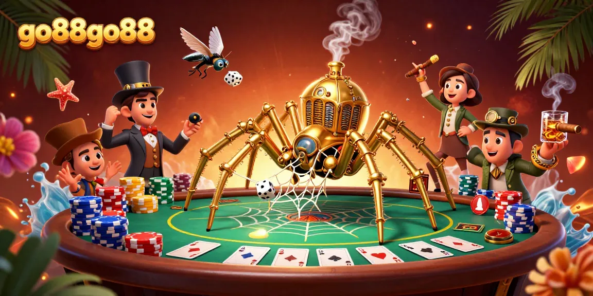 Engage with exciting games at go88go88 while witnessing a steampunk spider's poker web.