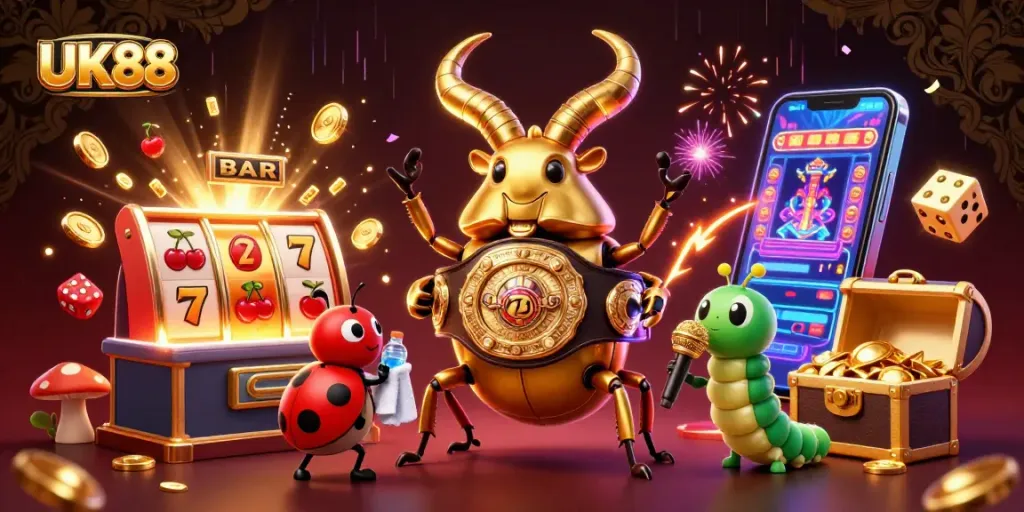 Experience the vibrant world of UK88, featuring animated casino characters engaging in thrilling action!