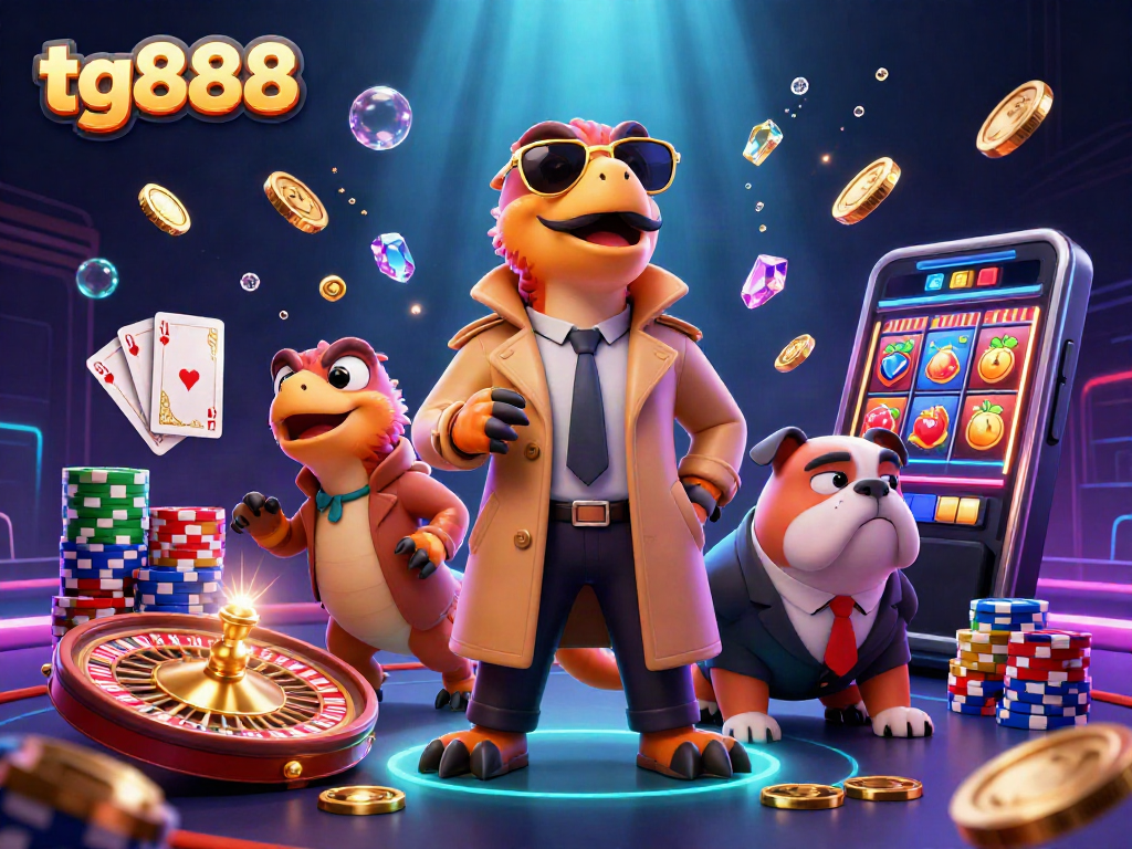Play slots and win with tg888 in a vibrant, dynamic casino scene filled with excitement.