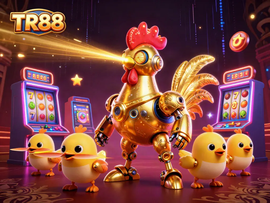 Experience the excitement of TR88 with animated slot machines and futuristic characters in action.