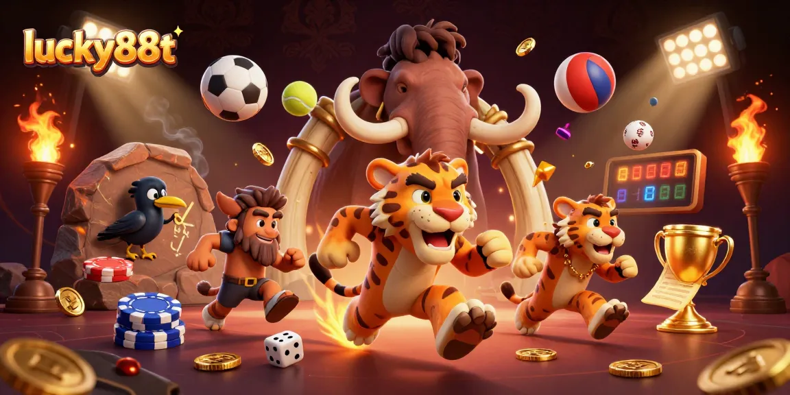 Experience thrilling gameplay at lucky88t, showcasing a dynamic prehistoric casino scene with vibrant elements.