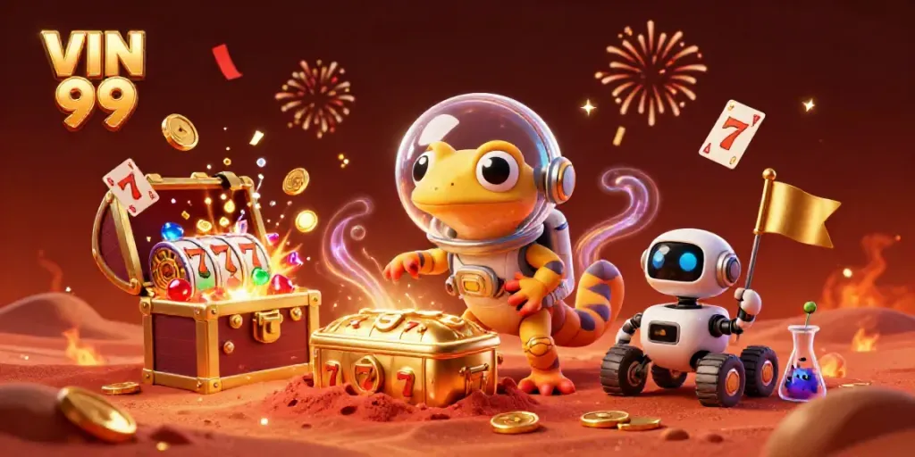 Experience exciting gameplay at VIN 99's golden casino with dynamic treasures and festive energy.