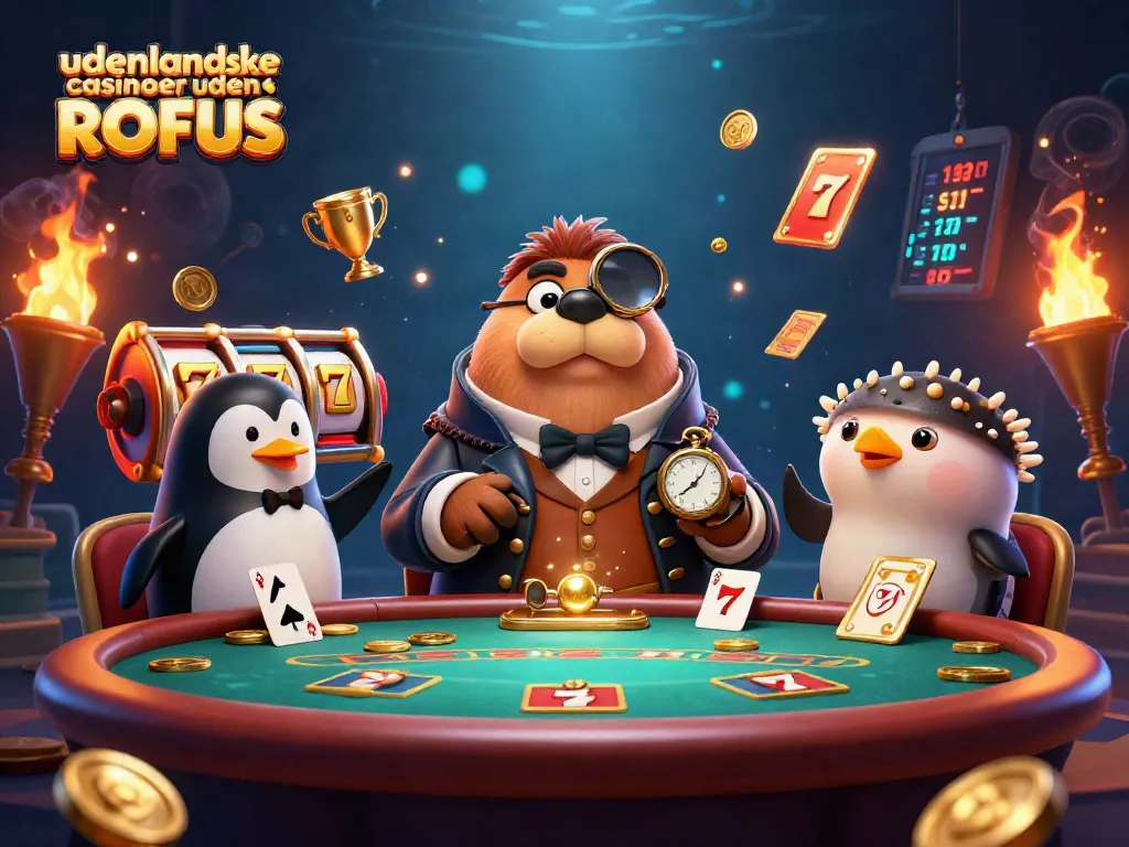 Experience fun with udenlandske casinoer uden ROFUS featuring a jovial walrus at a poker table.