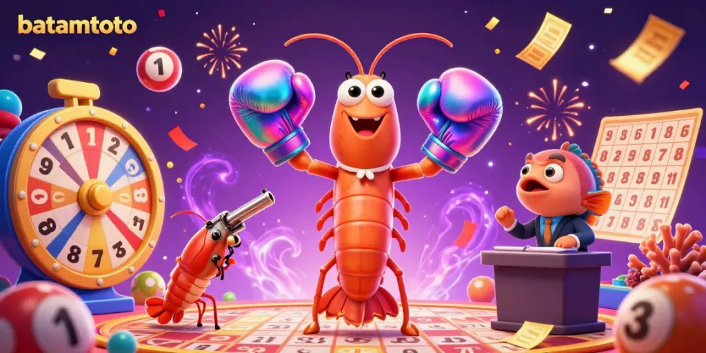 Experience the thrill of batamtoto with vibrant lottery elements and engaging cartoon characters.