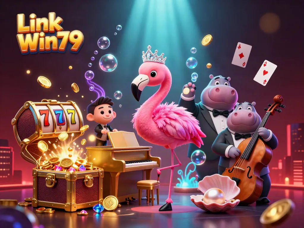 Experience thrilling casinos with the Link Win79, where vibrant flamingos and hippos harmonize amid exploding treasure.