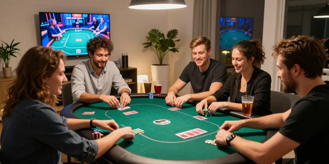 Situs Poker Uang Asli Dewapoker featured in a lively poker night with friends, showcasing excitement and friendly competition.