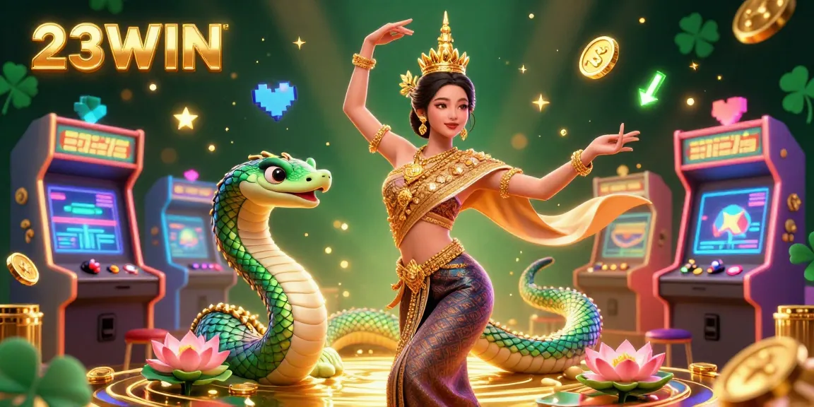 Engage in thrilling gameplay at 23WIN, where a highlighted Asian dancer and Naga serpent create a vibrant gambling atmosphere.