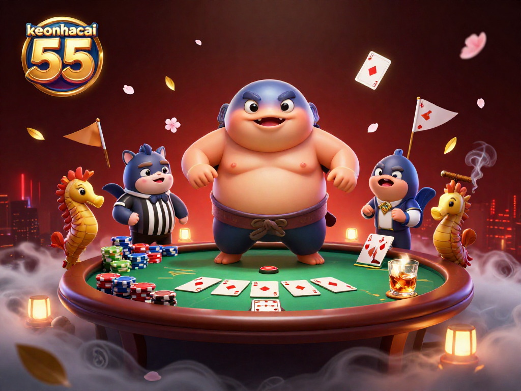 Engage in high-stakes poker action with keonhacai 55 in this dynamic casino-themed underwater scene.