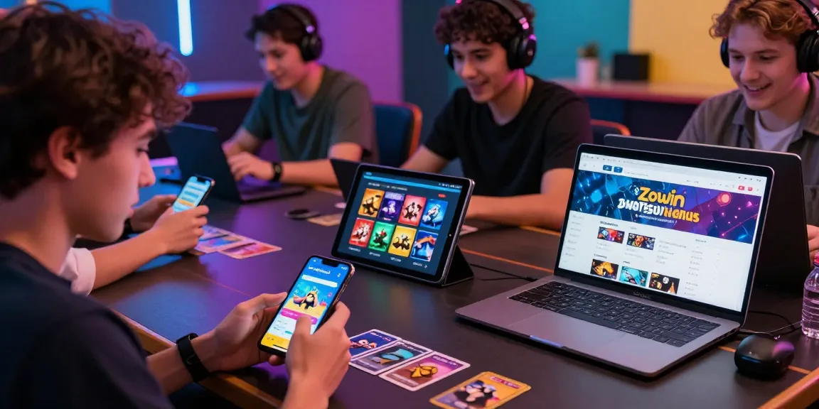 Players engaging with the Zowin app and website for thrilling online card games, showcasing vibrant gaming experiences.