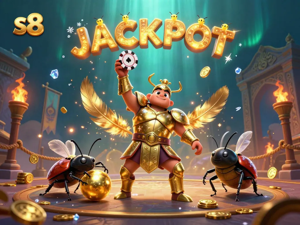 Win big with S8, join the celebration of a jackpot by vibrant characters in a casino