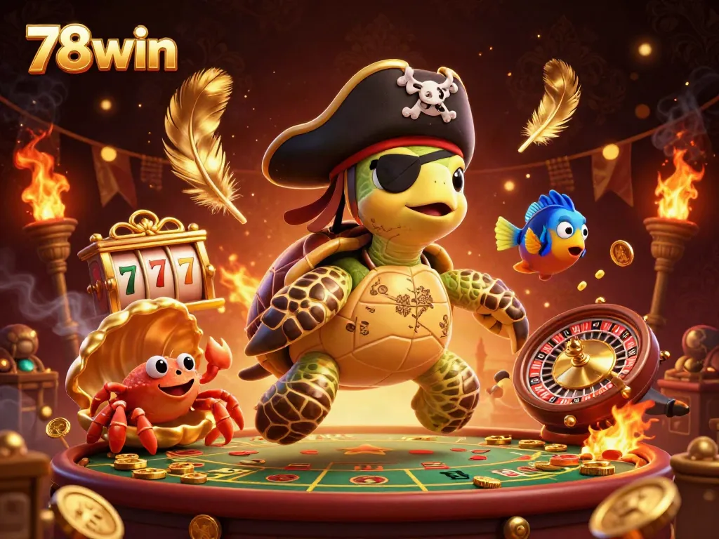 Engage in the excitement of 78win with interactive gaming elements like slot reels and golden treasures.