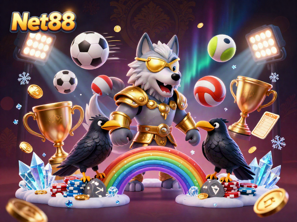 Engage in thrilling bets with Net88's vibrant depiction of sports betting excitement.