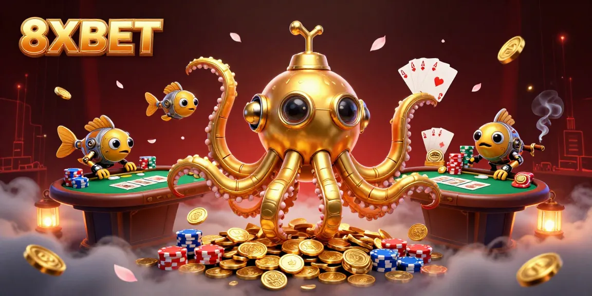 Engage with the exciting world of 8XBET through this vibrant 3D casino illustration.