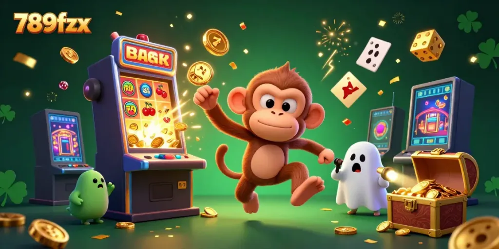 Experience thrilling excitement with the 789fzx casino scene featuring a poltergeist monkey and ghost-hunter puppy.
