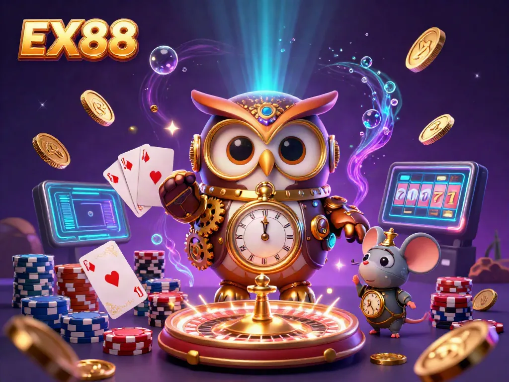 Experience thrilling casino action with EX88, featuring steampunk characters and vibrant game elements.