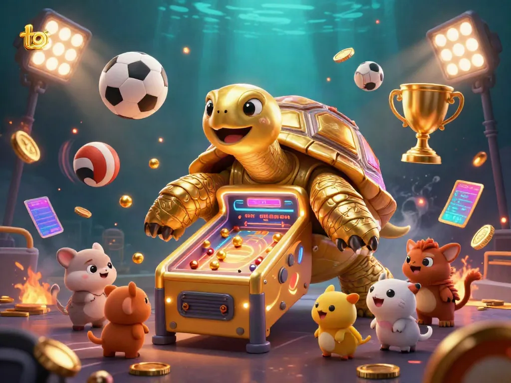 Experience thrilling toto games with our dynamic golden tortoise pinball scene, colorful sports elements abound.