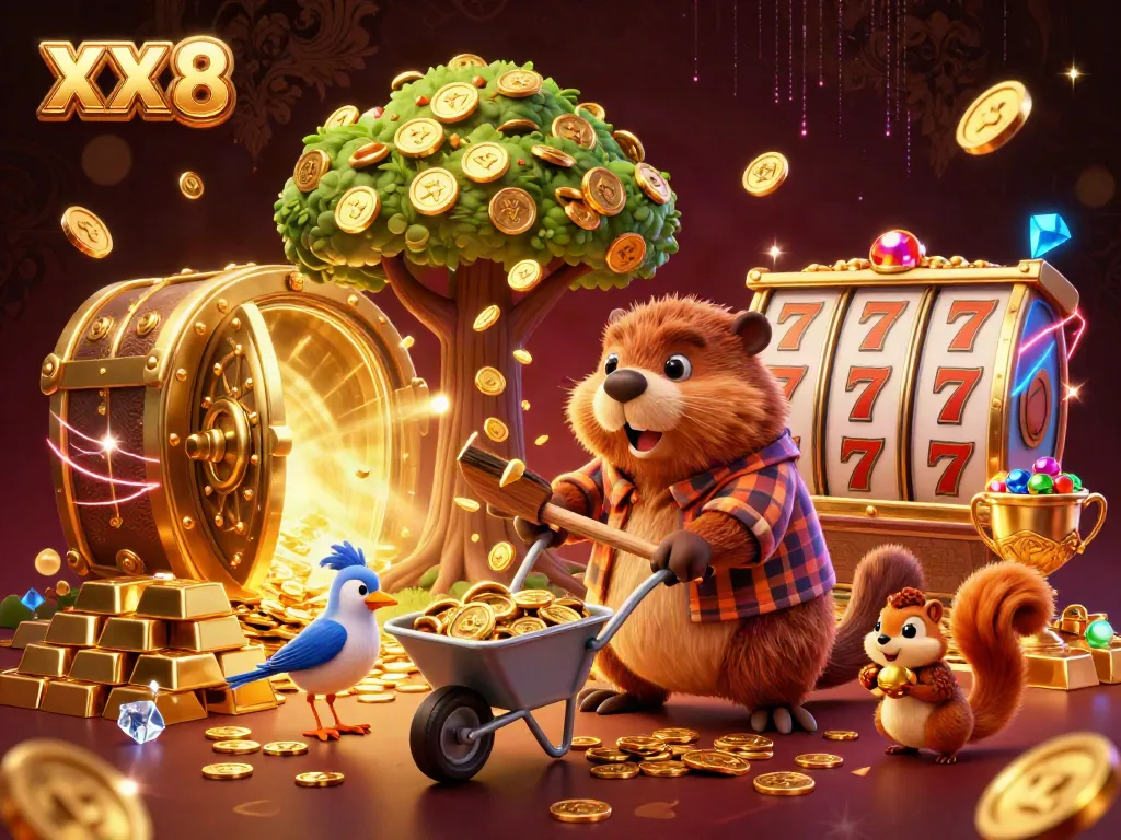 Engaging scene featuring characters in a dynamic casino environment showcasing XX 8 with golden coins and vibrant gambling elements.