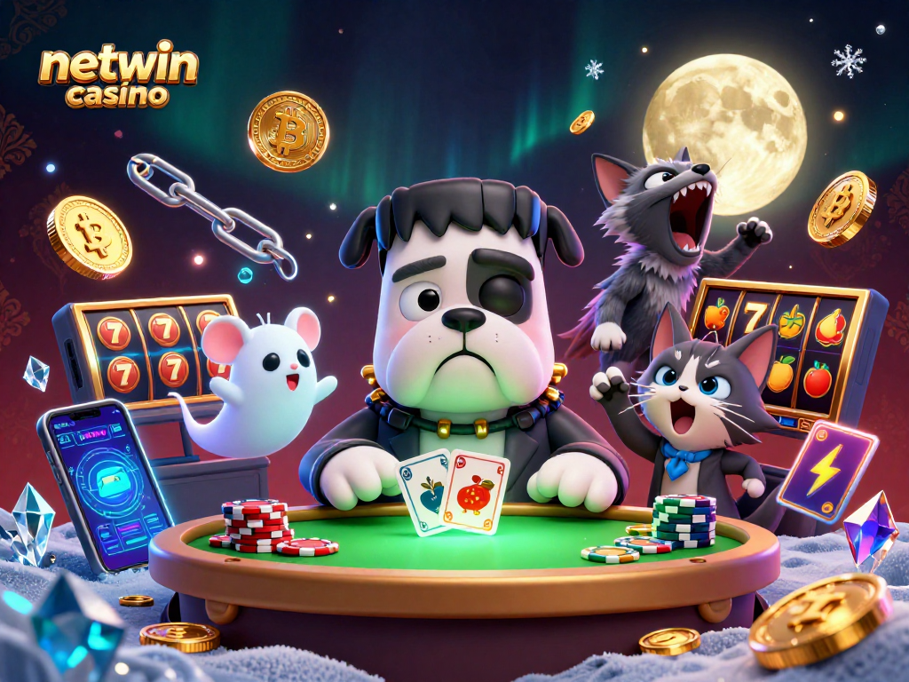 Experience thrilling games at netwin casino with animated characters at a vibrant card table.