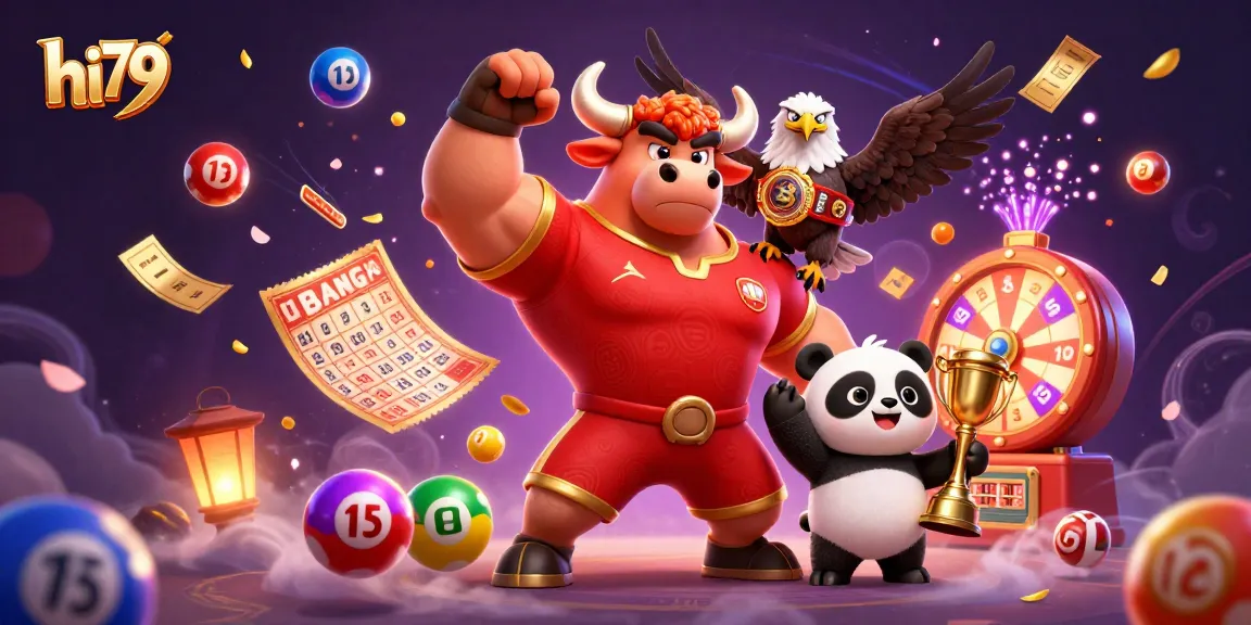 Experience the excitement of hi79 gaming with vibrant lottery elements and lively characters celebrating wins.