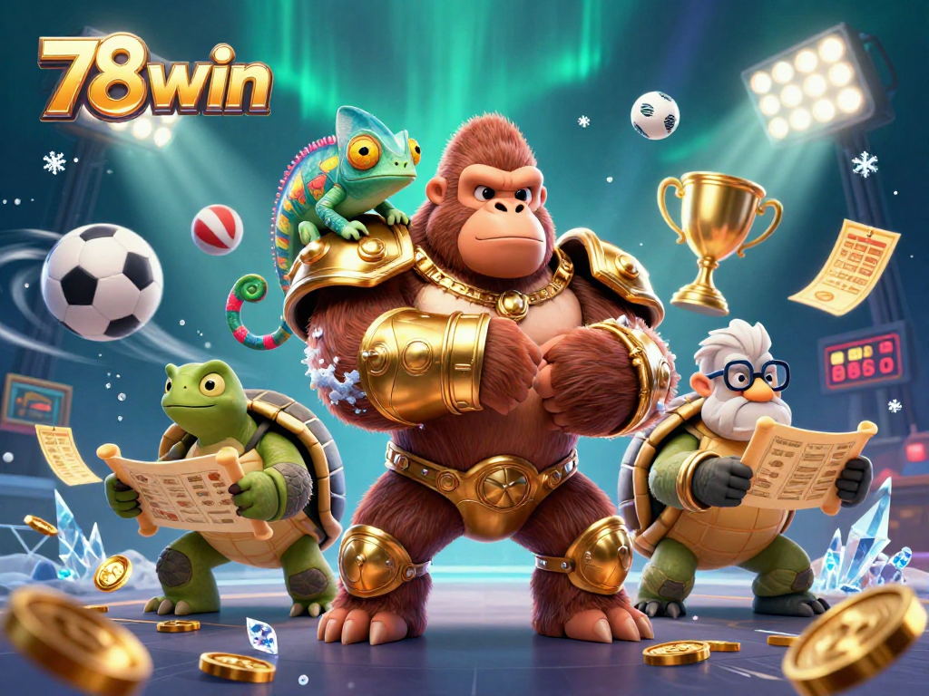 Experience thrilling betting excitement at 78win with a vibrant 3D casino illustration capturing dynamic sports elements.