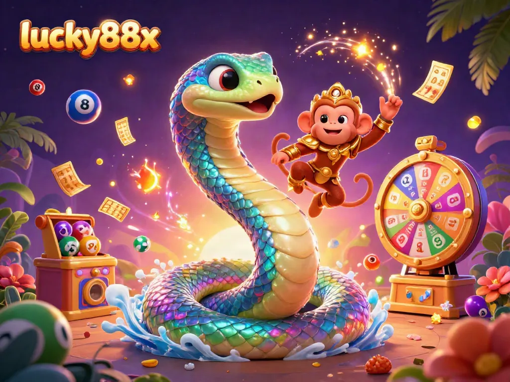 Experience thrilling games at lucky88x amidst vibrant lottery balls, magical elements, and rich visuals.