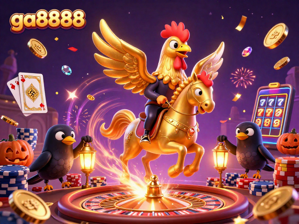 Experience the magic of ga8888 with golden rooster adventures in a vibrant casino scene.