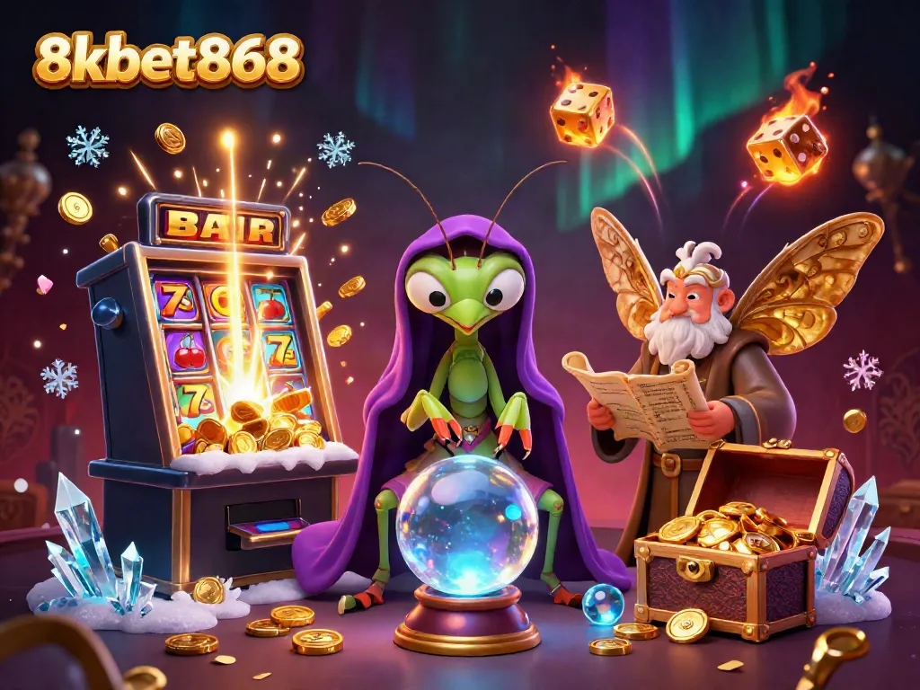 Experience the magical world of 8xbet868 with a vibrant fortune teller scene amid casino excitement.