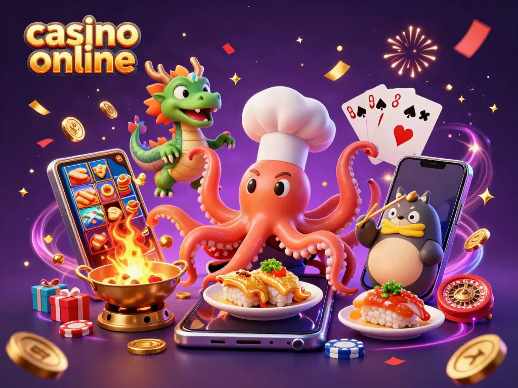 Experience the vibrant excitement of casino online with a 3D illustration featuring characters and gaming elements.