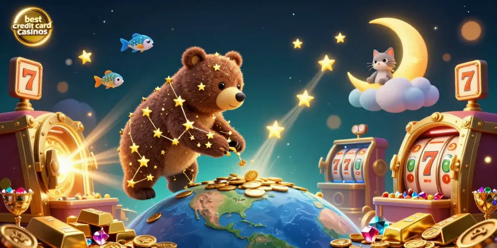 Experience thrilling gameplay at the best credit card casinos with vibrant characters and captivating casino elements.