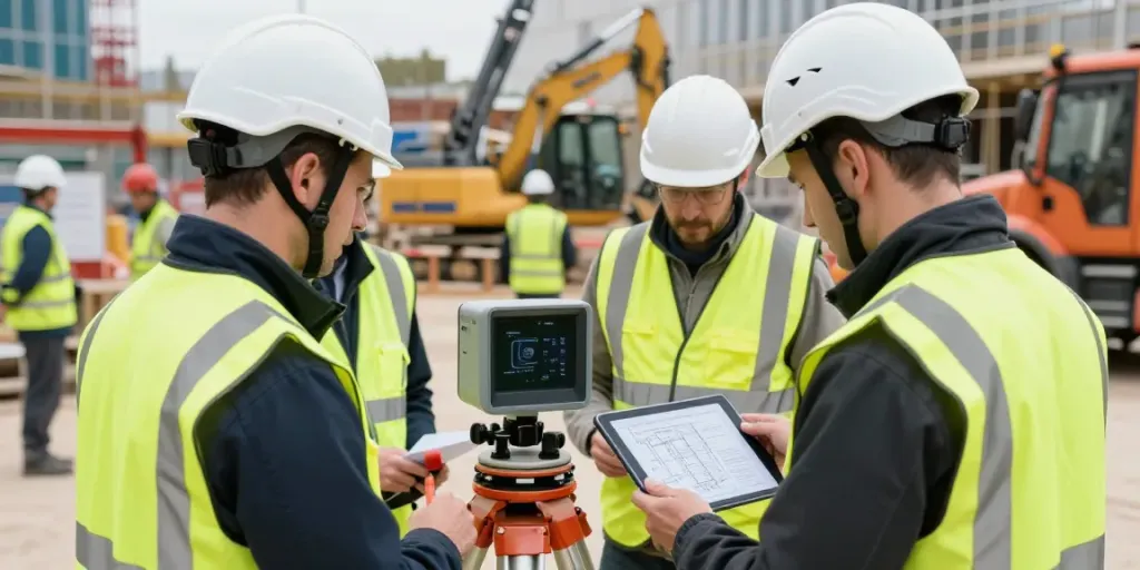 GPR Survey London conducted by professionals at a construction site with advanced technology and CAD drawings.
