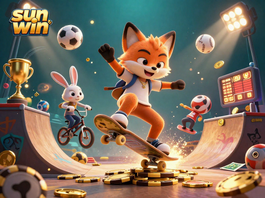 Experience the exhilaration of gambling with sun win, featuring lively characters and dynamic casino elements.