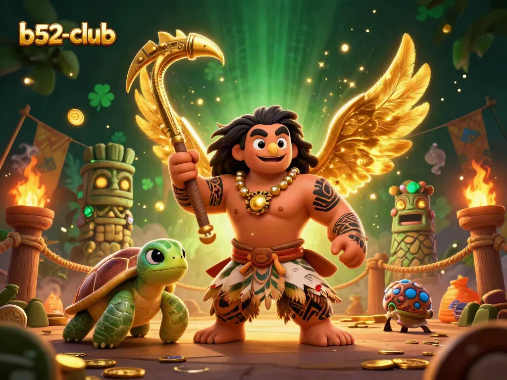 Engage in immersive gameplay with b52-club's vibrant demigod and turtle surrounded by casino riches.