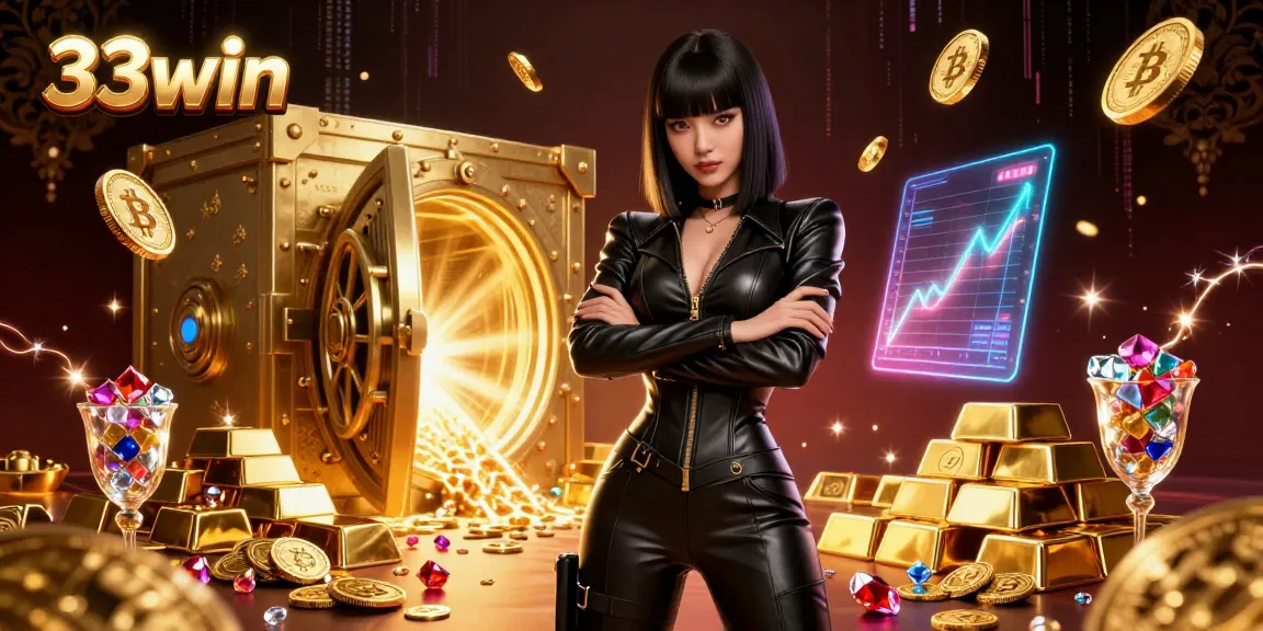 Win big with 33win in this captivating casino scene filled with gold and excitement.