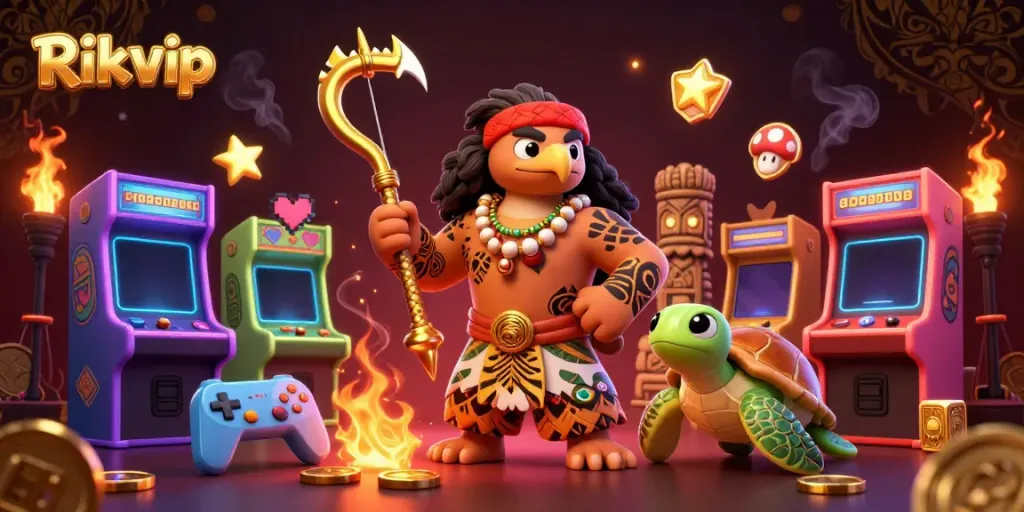 Engage in thrilling gameplay on Rikvip with a playful demigod, turtle sidekick, and casino-themed elements.