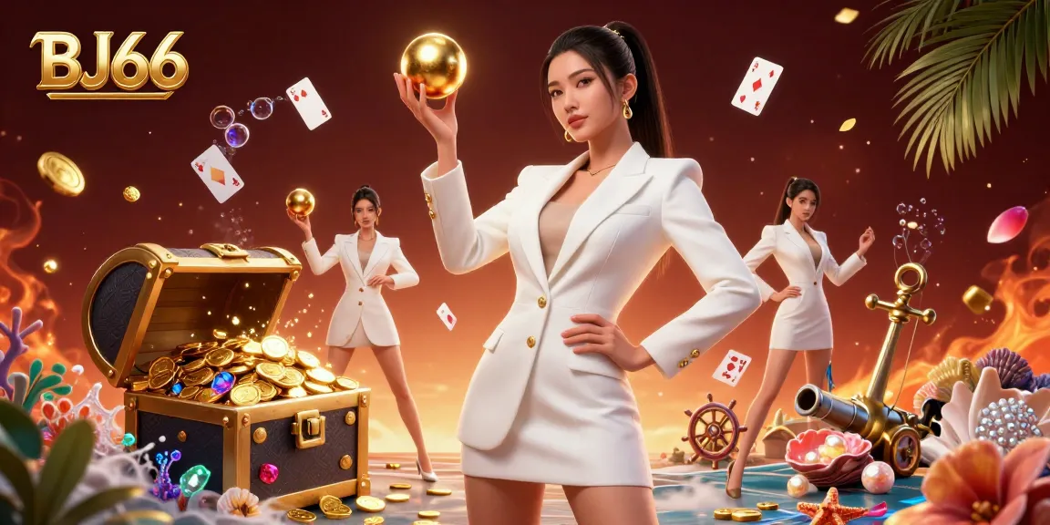Experience engaging gameplay at BJ66 with a glamorous woman holding a roulette ball amidst luxurious casino elements.