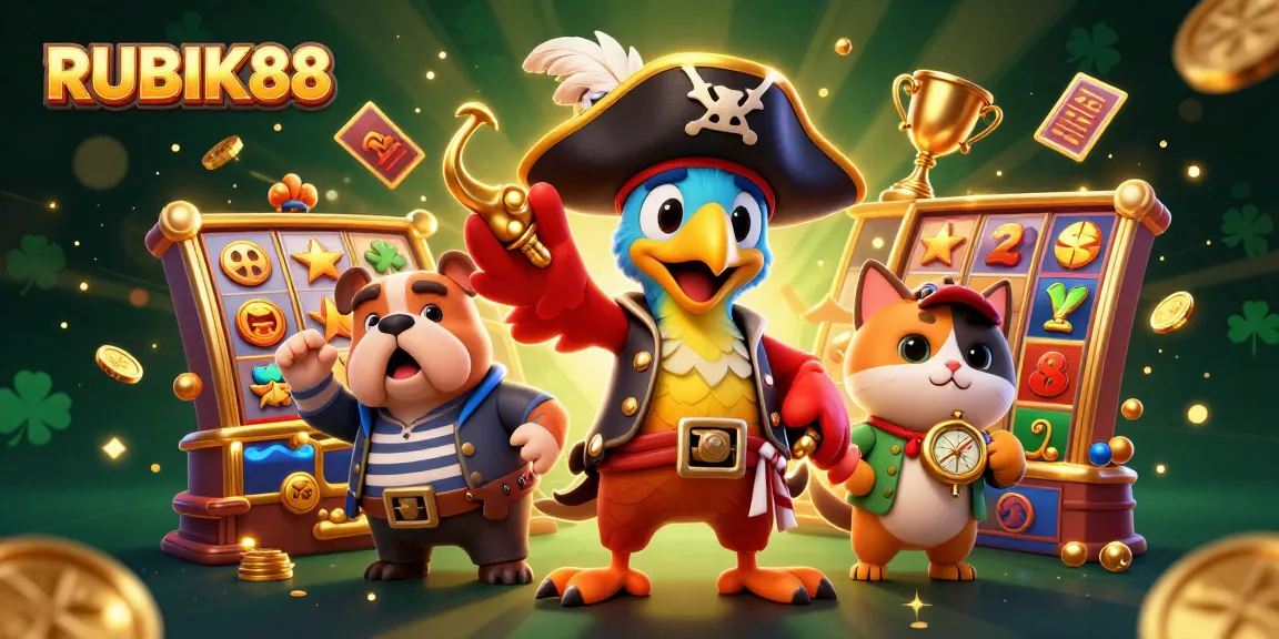 Experience the exciting RUBIK88 slots scene with pirate-themed characters and dynamic gaming elements.
