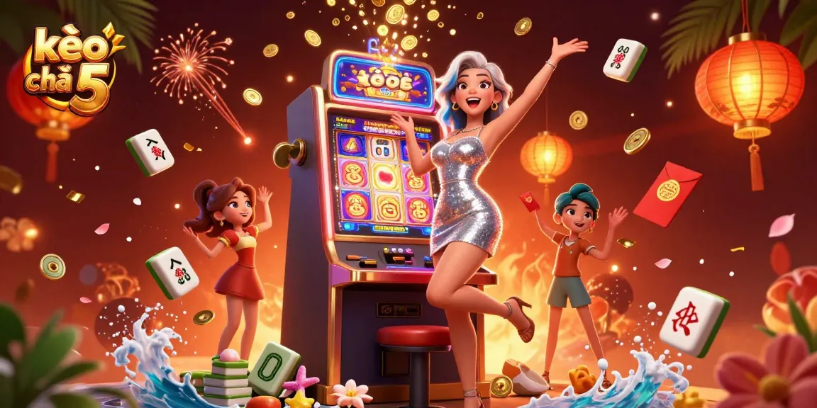Experience thrilling wins with kèo nhà cái 5 in this vibrant casino-themed scene.
