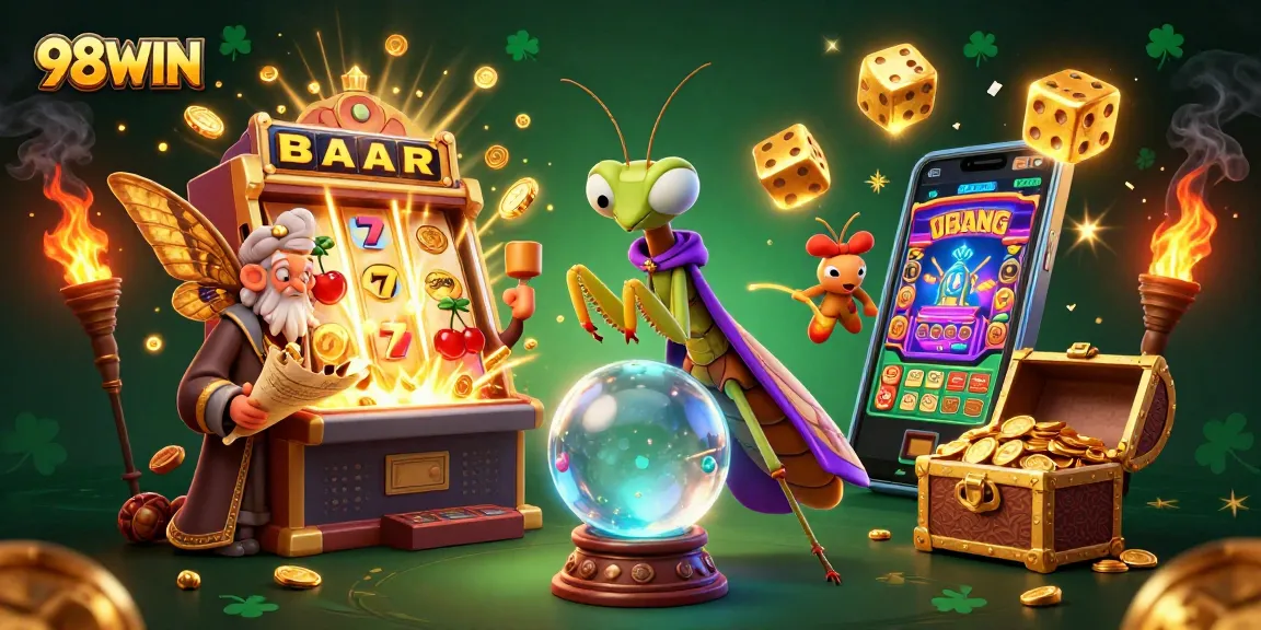 Experience the thrill of 98WIN with an enchanting 3D casino scene featuring mystical characters and exciting games.