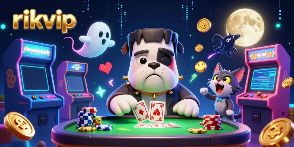 Experience thrilling games at rikvip with vibrant 3D characters and casino elements in a captivating digital scene.
